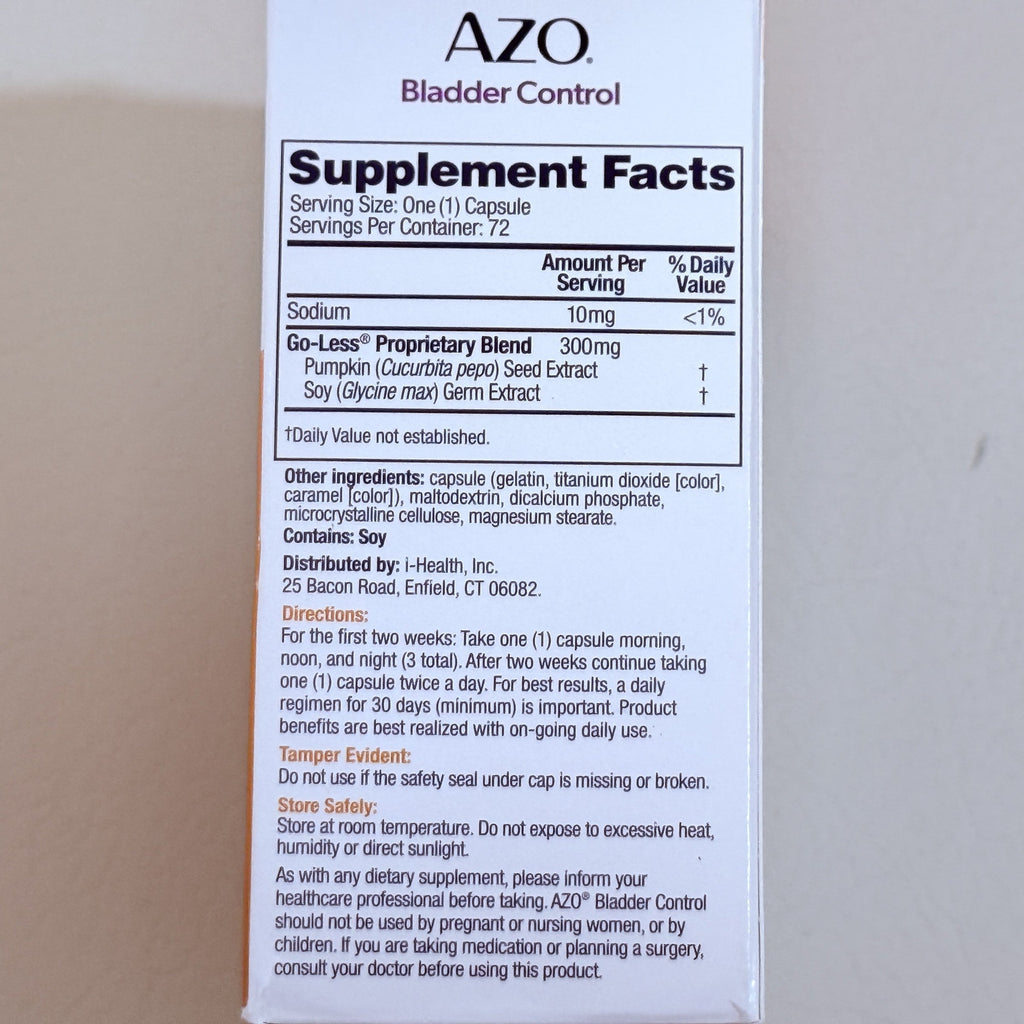 AZO Bladder Control, 72 Capsules, Exp 09/2027