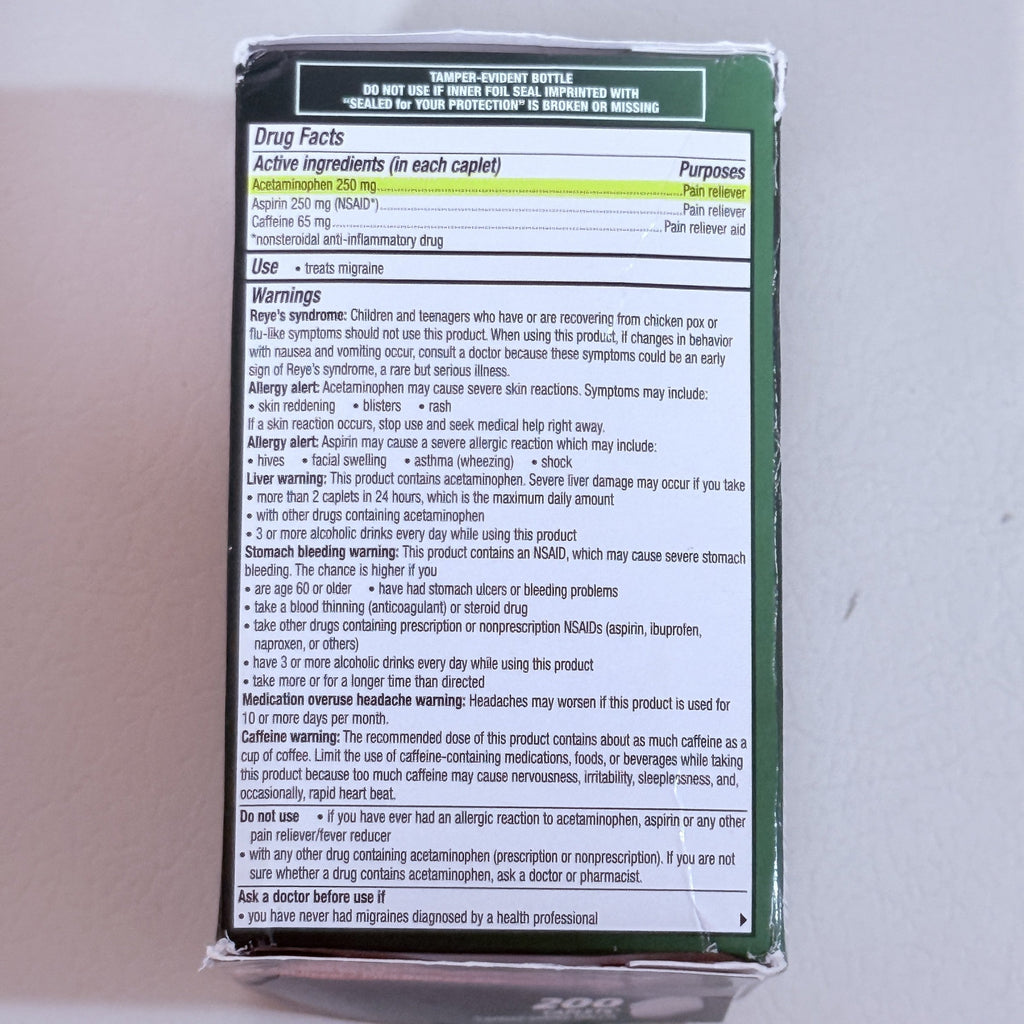Excedrin Migraine Relief, 200 Caplets, Exp 06/2028