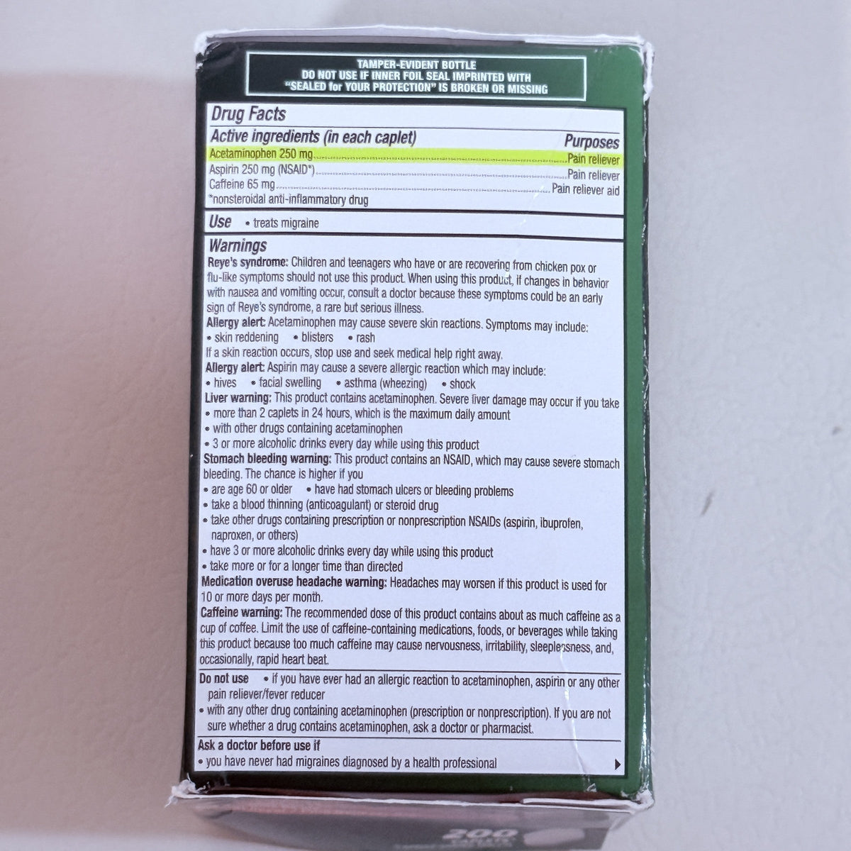 Excedrin Migraine Relief, 200 Caplets, Exp 06/2028