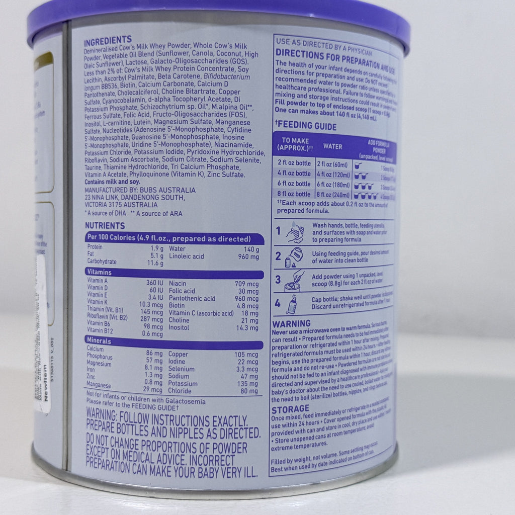 Bubs Essential Infant Formula with Iron, Cow Milk, 20 oz, BB 08/2027