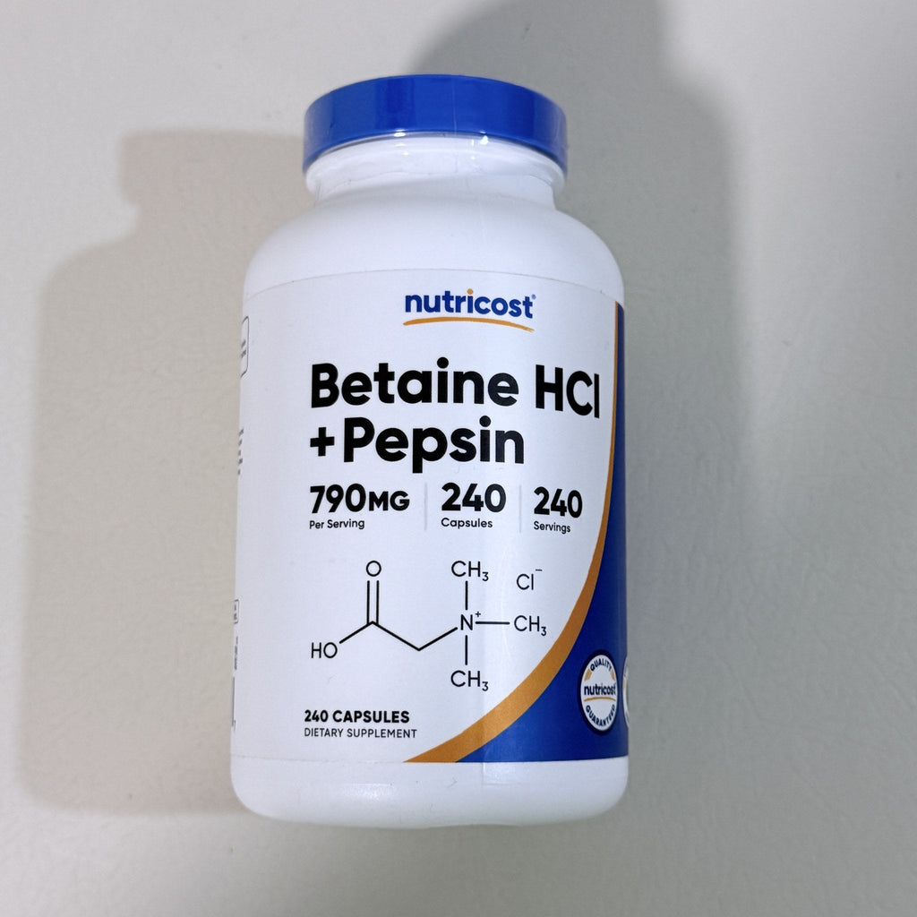 Nutricost Betaine HCl + Pepsin 790 mg, 240 Capsules, Exp 08/2028