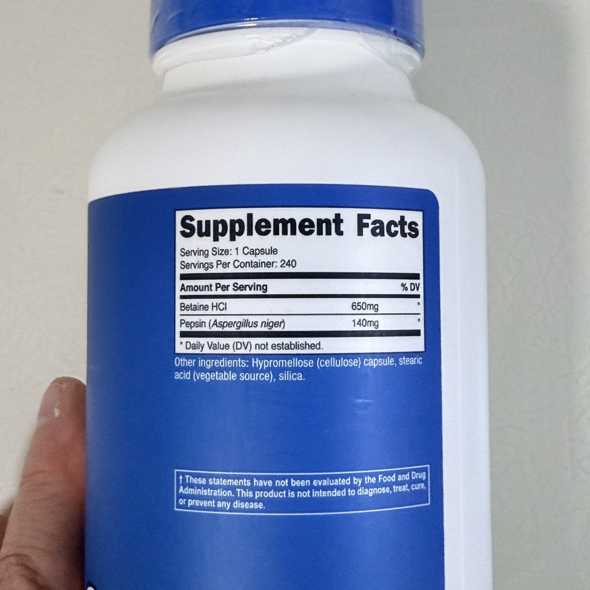 Nutricost Betaine HCl + Pepsin 790 mg, 240 Capsules, Exp 08/2028