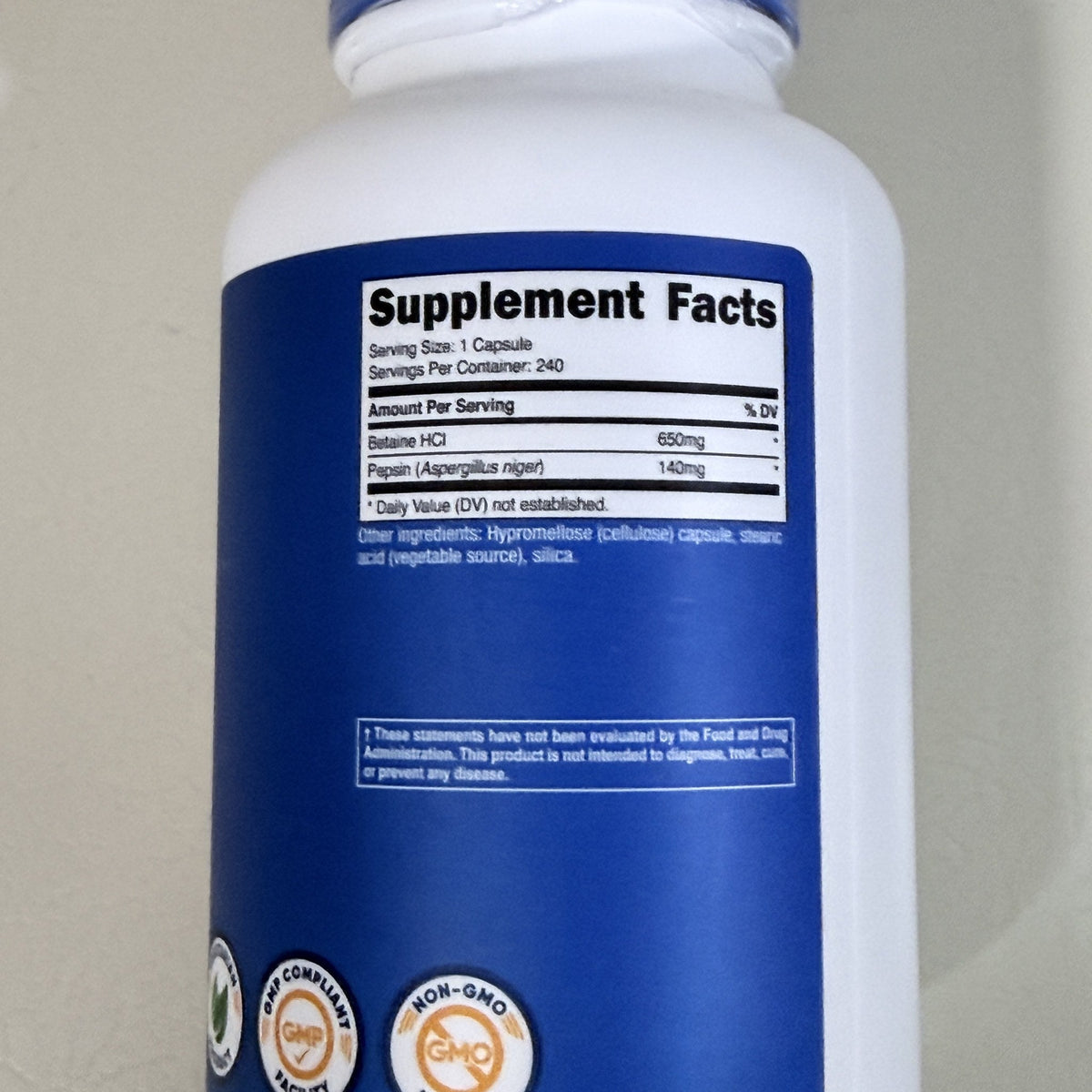 Nutricost Betaine HCl + Pepsin 790 mg, 240 Capsules, Exp 08/2028