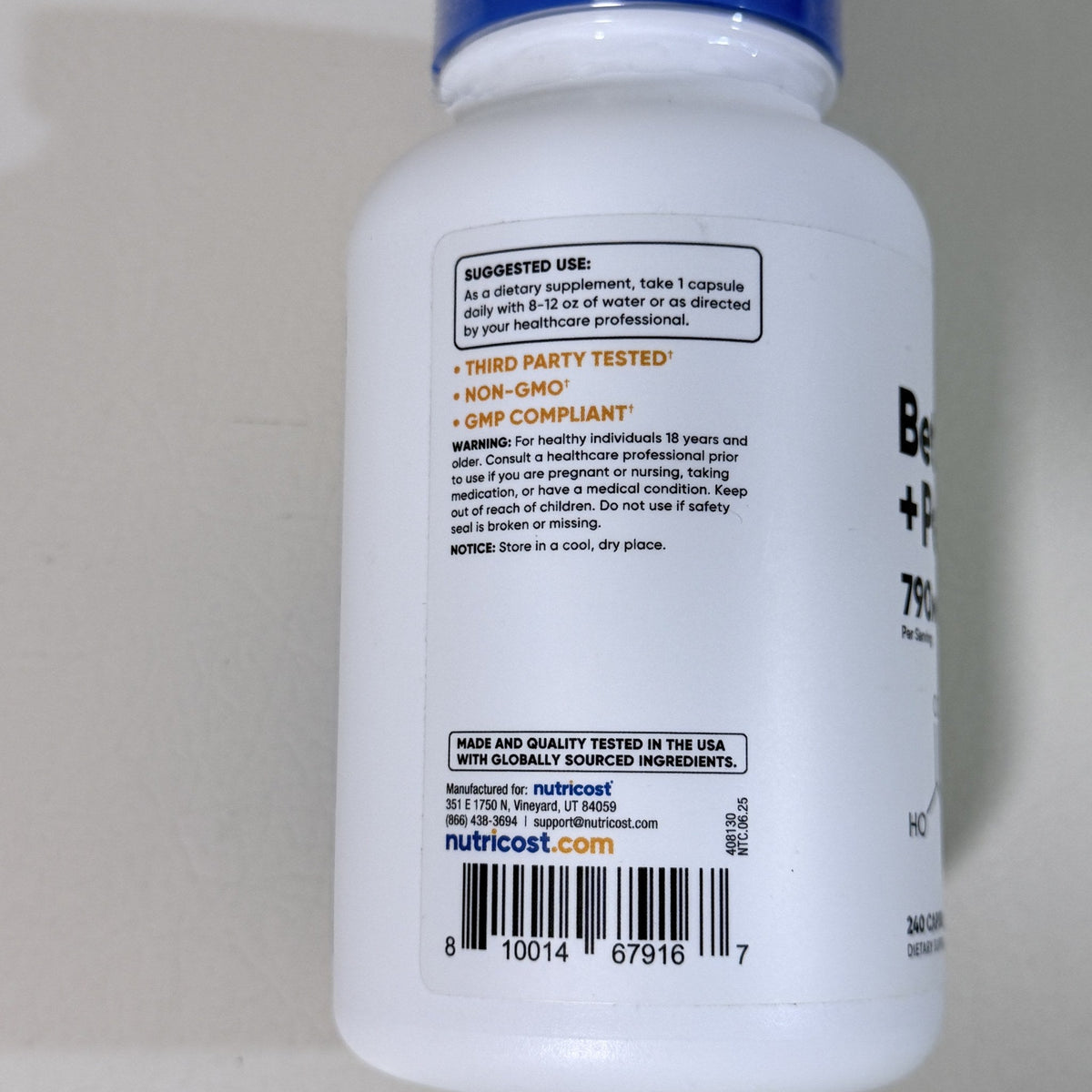 Nutricost Betaine HCl + Pepsin 790 mg, 240 Capsules, Exp 08/2028