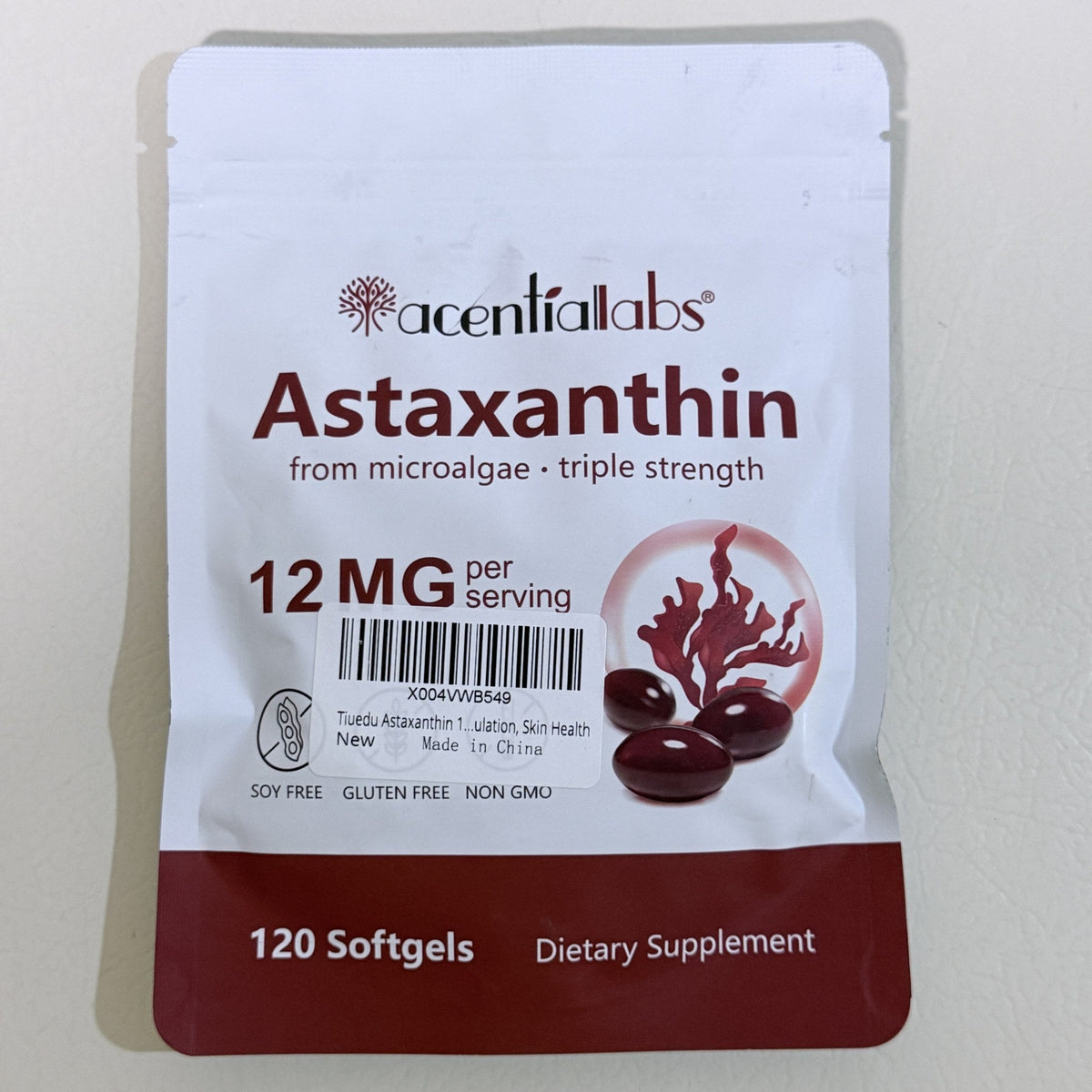Astaxanthin 12 mg from Microalgae, 120 Softgels, Exp 02/2029