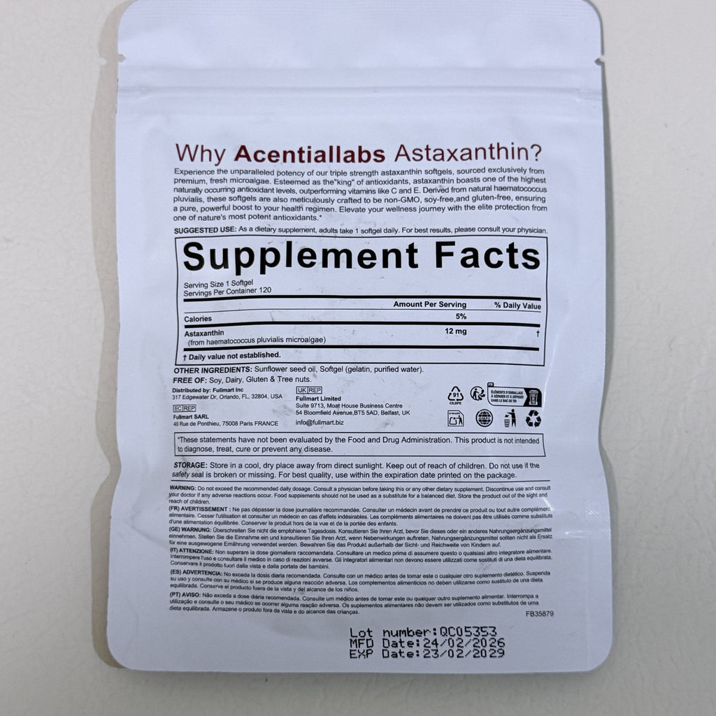 Astaxanthin 12 mg from Microalgae, 120 Softgels, Exp 02/2029