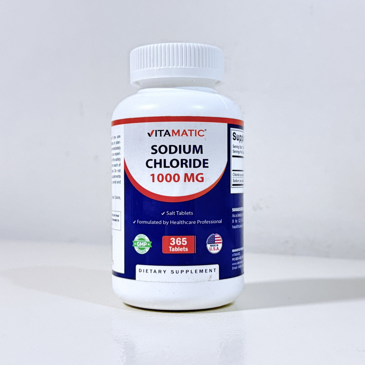 Vitamatic Sodium Chloride 1000 mg Salt Tablets, 365 Count, Exp 05/2028