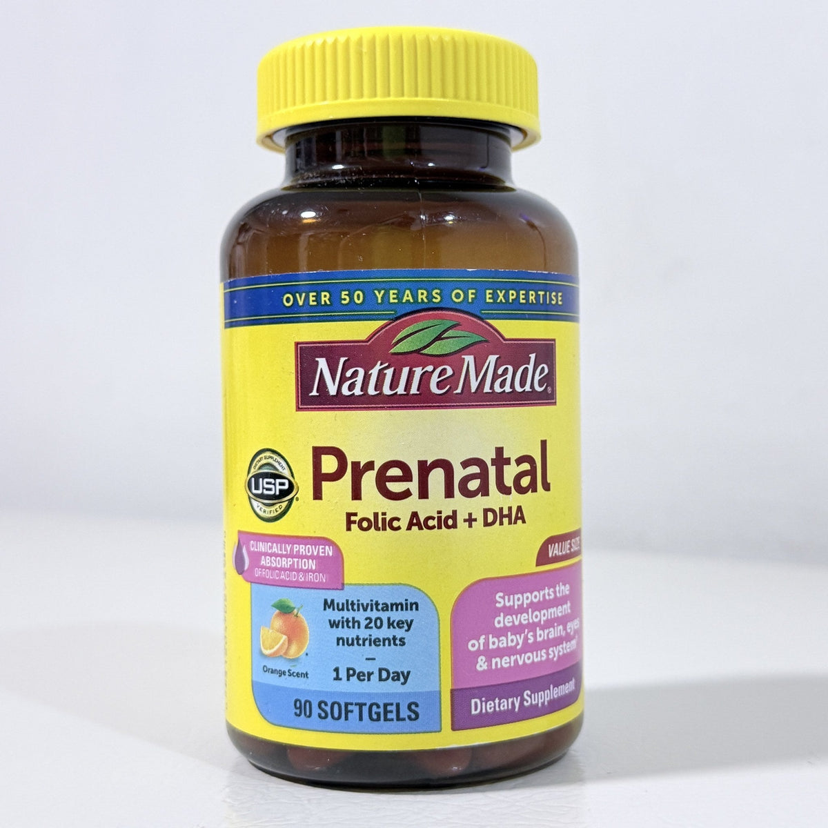 Nature Made Prenatal Folic Acid + DHA, 90 Softgels, Exp 01/2027