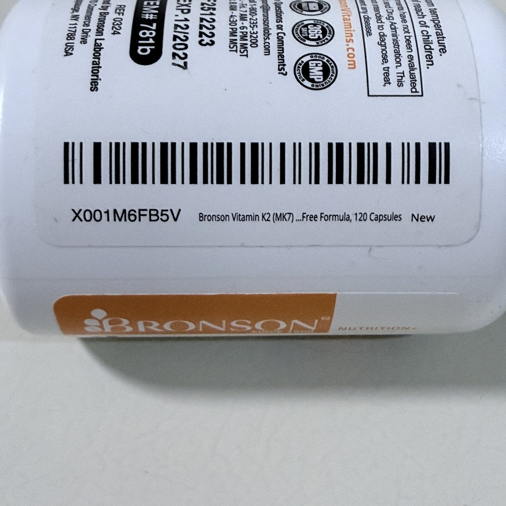 Bronson Vitamin K2 + D3 5000 IU, MK-7, 120 Capsules, Exp 12/2027