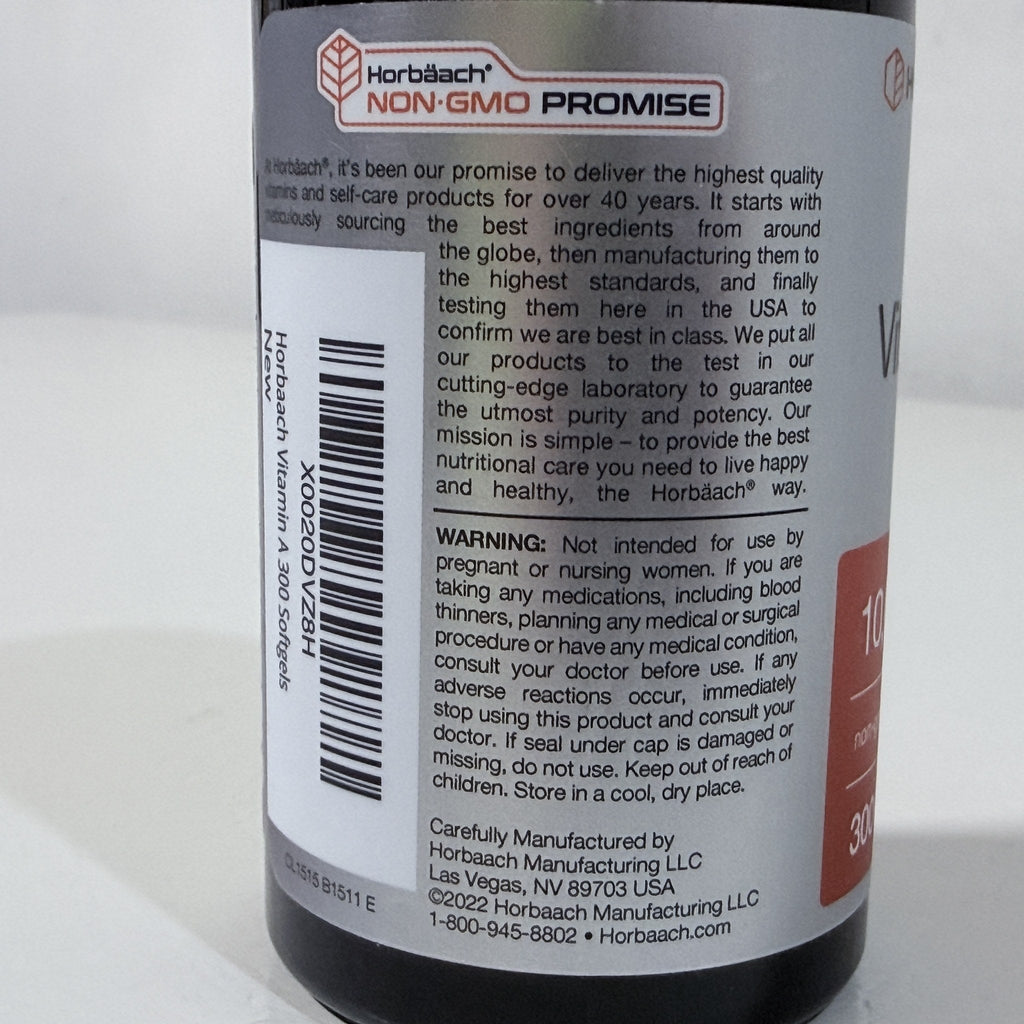 Horbaach Vitamin A 10,000 IU, 300 Softgels, Exp 08/2027