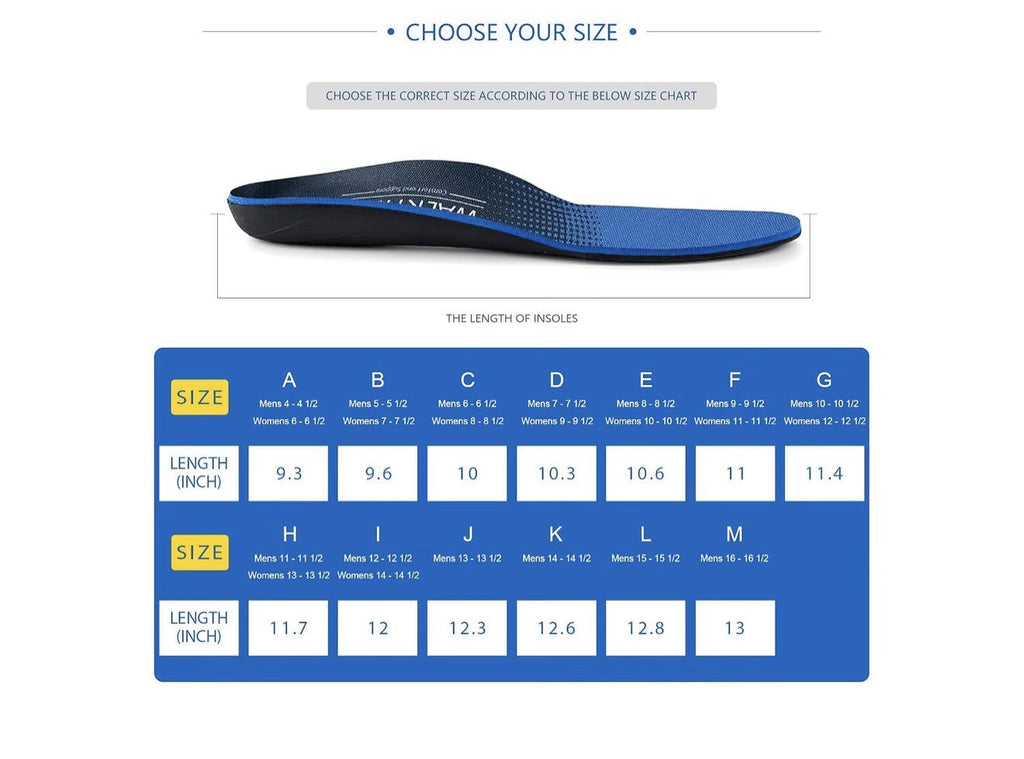 Arch Support Insoles, 2 Pairs, Men's 9-9.5 / Women's 11-11.5, Blue