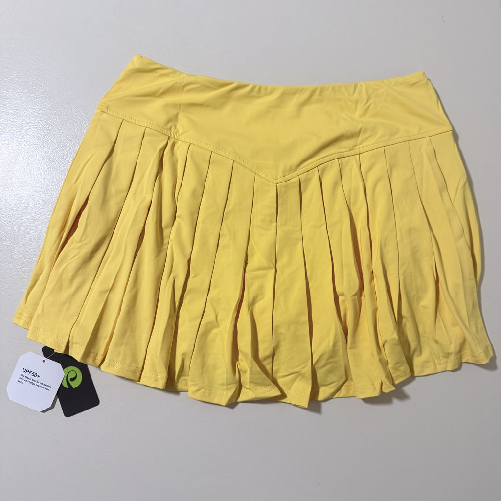 PINSPARK Pleated Tennis Skort with Pocket, Yellow, Women's XL