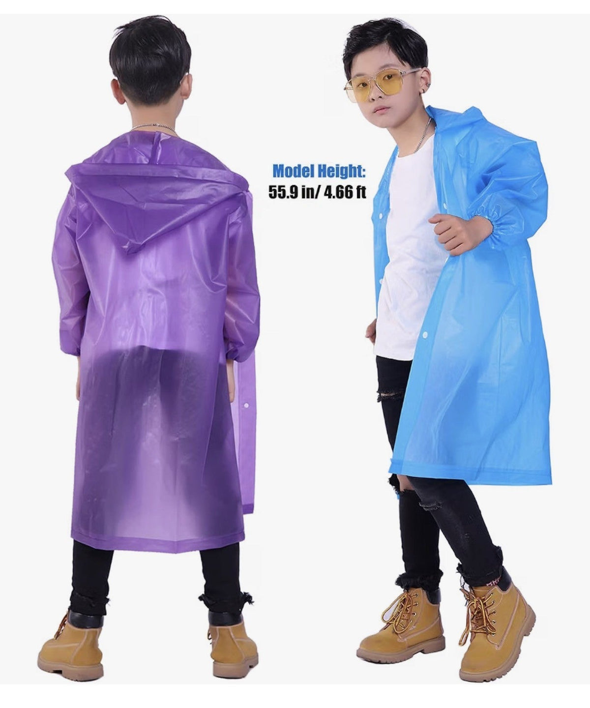 Kids EVA Raincoat with Hood, 2 Pack, Blue and Purple, One Size