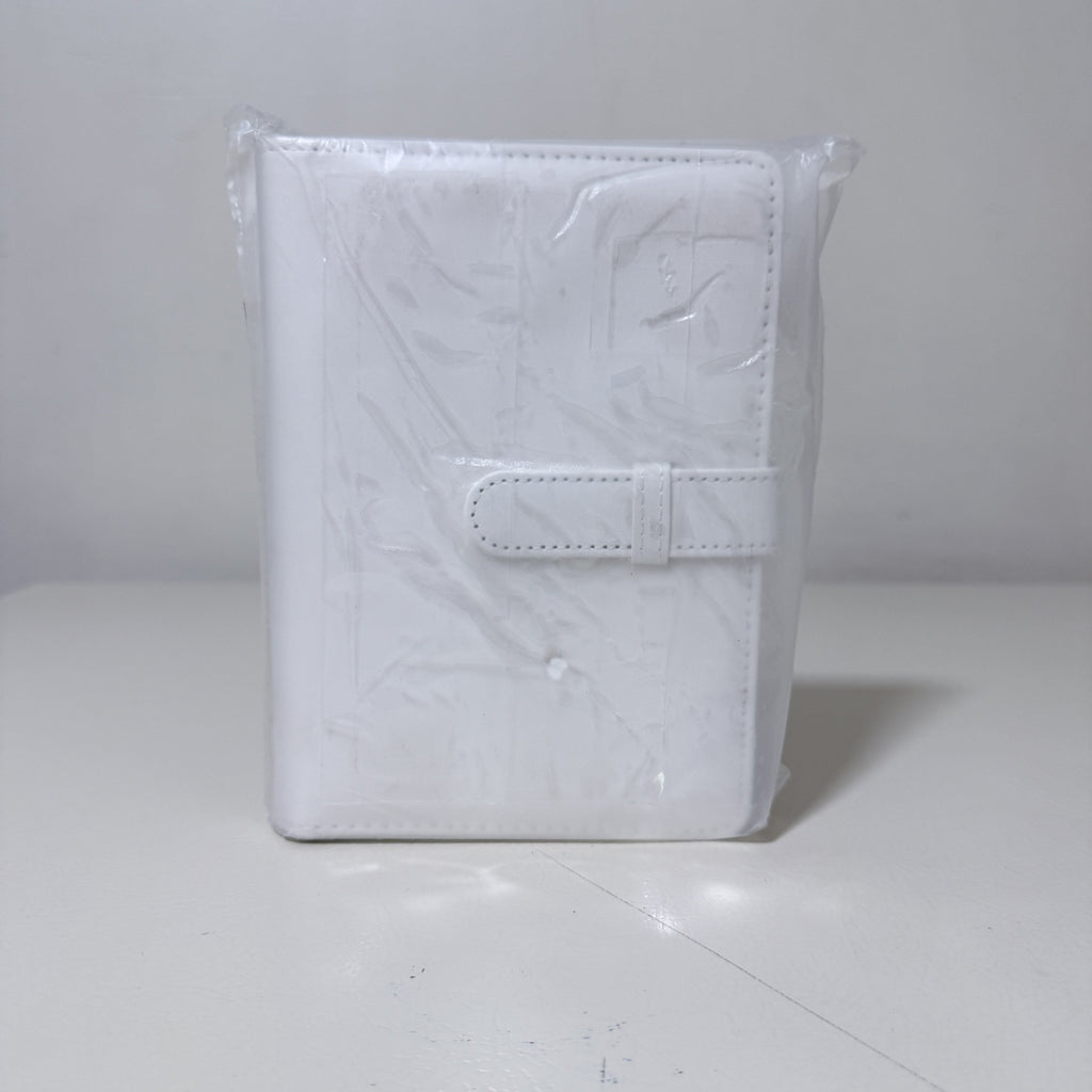 4x6 Photo Album, White Faux Leather with Snap Strap, Holds 68 Photos