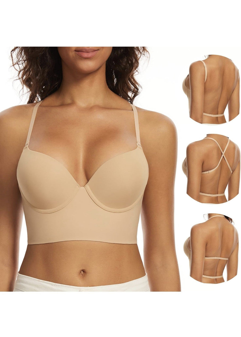 Low Back Bra with Convertible Straps, Nude, 34DD