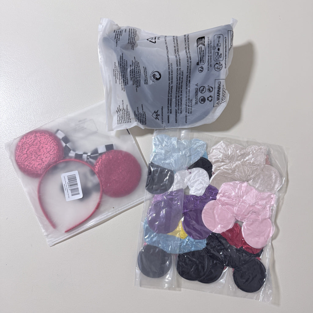Sequin Mouse Ears Lot: Polka Dot Visor, Racing Ears and 6 Headbands