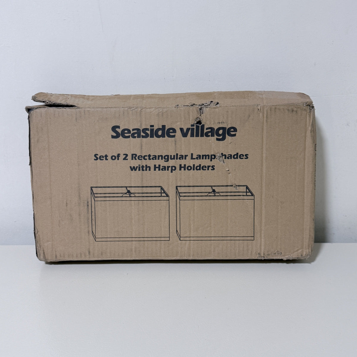 Rectangular Lamp Shades, Set of 2, with Harps, Beige Linen, 16x8x10 in