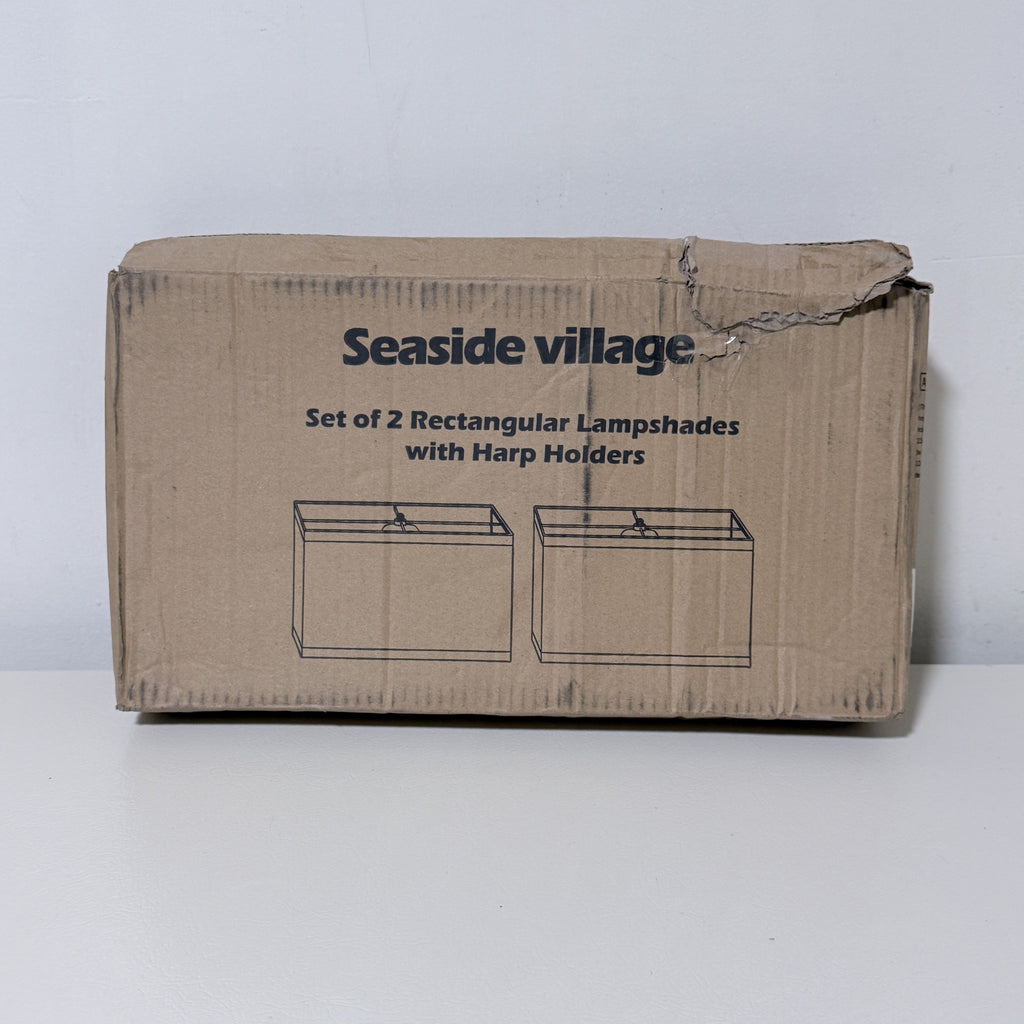 Rectangular Lamp Shades, Set of 2, with Harps, Beige Linen, 16x8x10 in