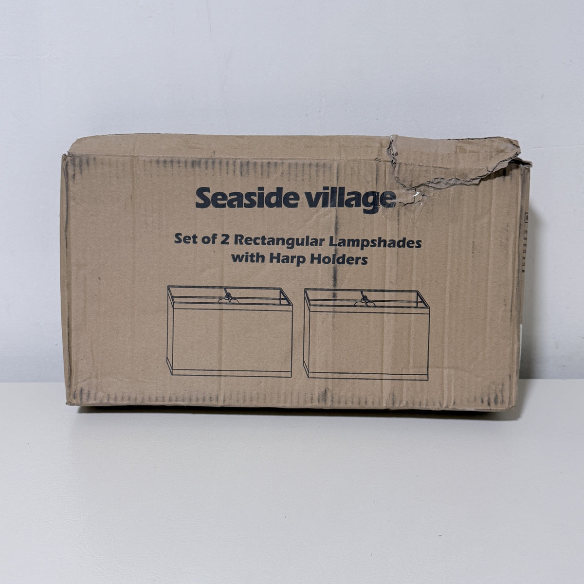 Rectangular Lamp Shades, Set of 2, with Harps, Beige Linen, 16x8x10 in