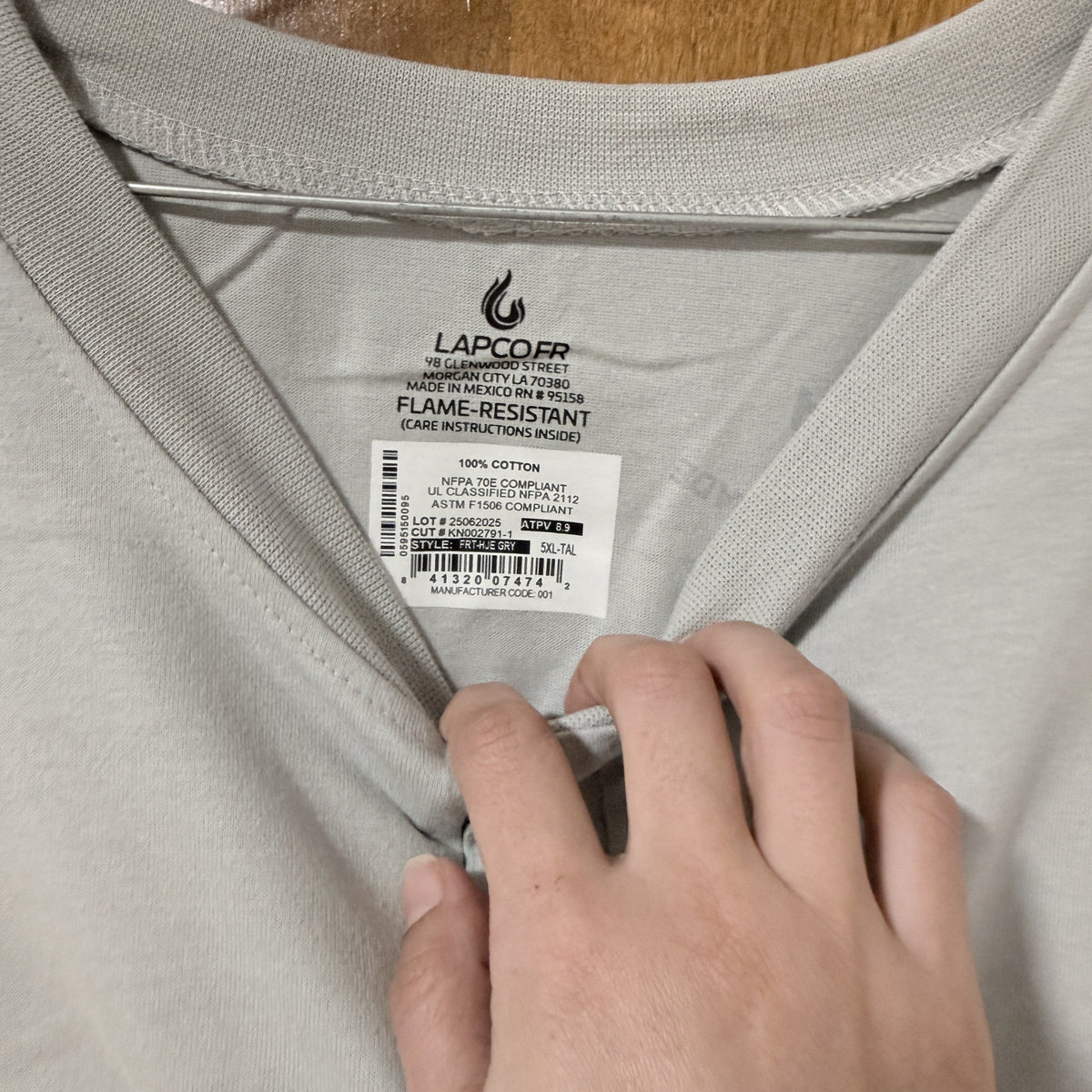 LAPCO FR Henley Tee Lot of 5, Gray, 5XL Tall, Flame Resistant CAT 2