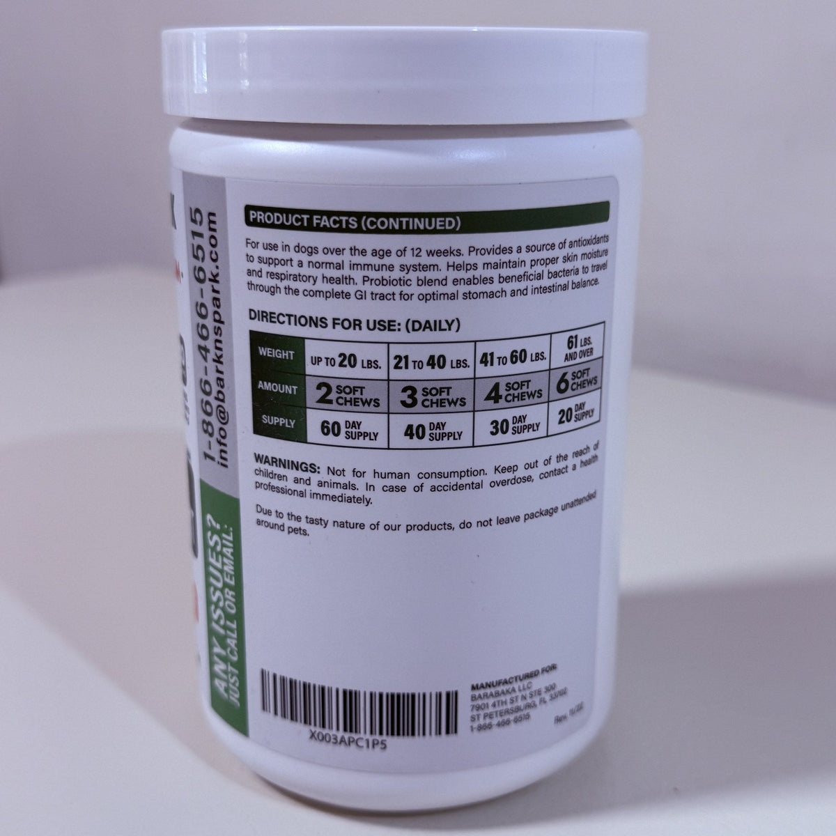 Bark&Spark Omega Colostrum Probiotic Dog Chews 120 Count BB 08/2028