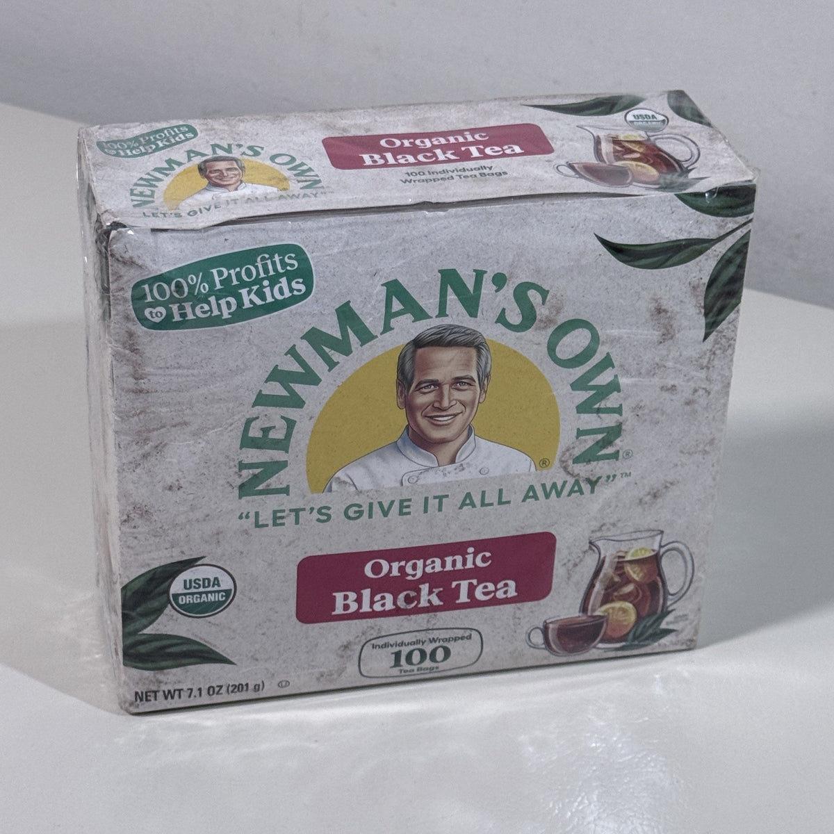 Newman's Own Organic Black Tea, 100 Wrapped Tea Bags, BB 05/2028