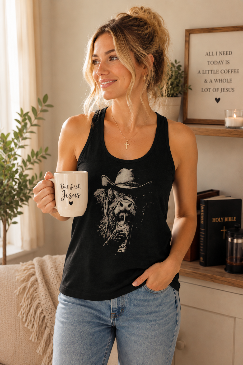 But First, Coffee Highland Cow Tank