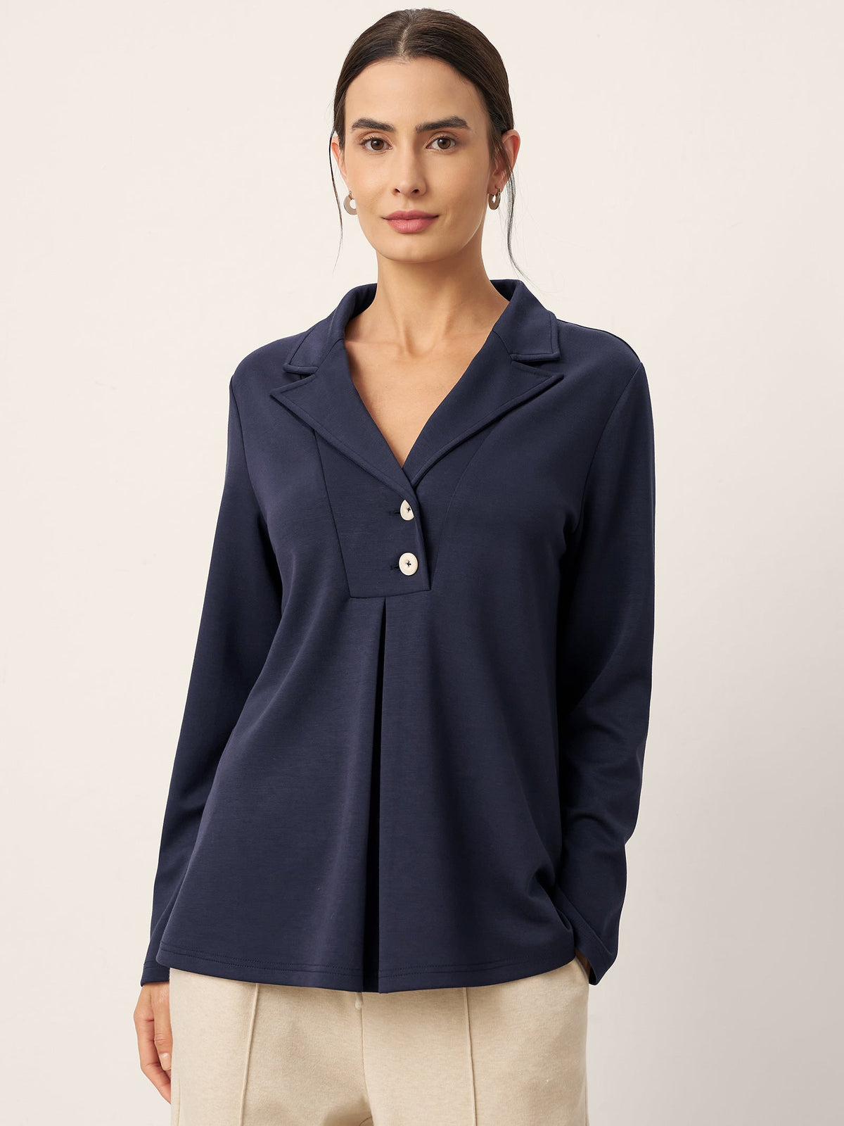 Notched Pleat Long-Sleeve Top JUNE