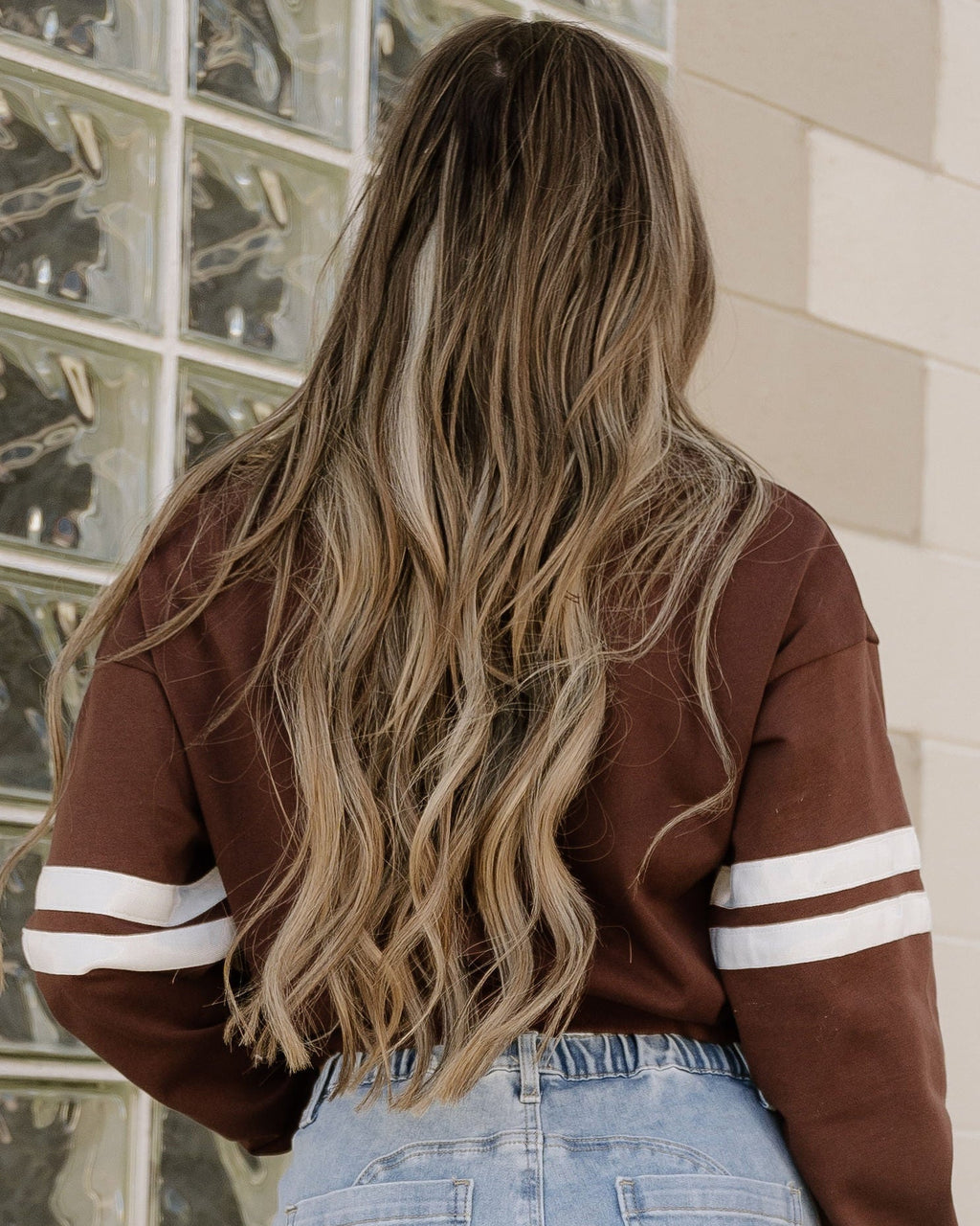 Varsity Striped Sleeve Loose Sweatshirt - Coffee