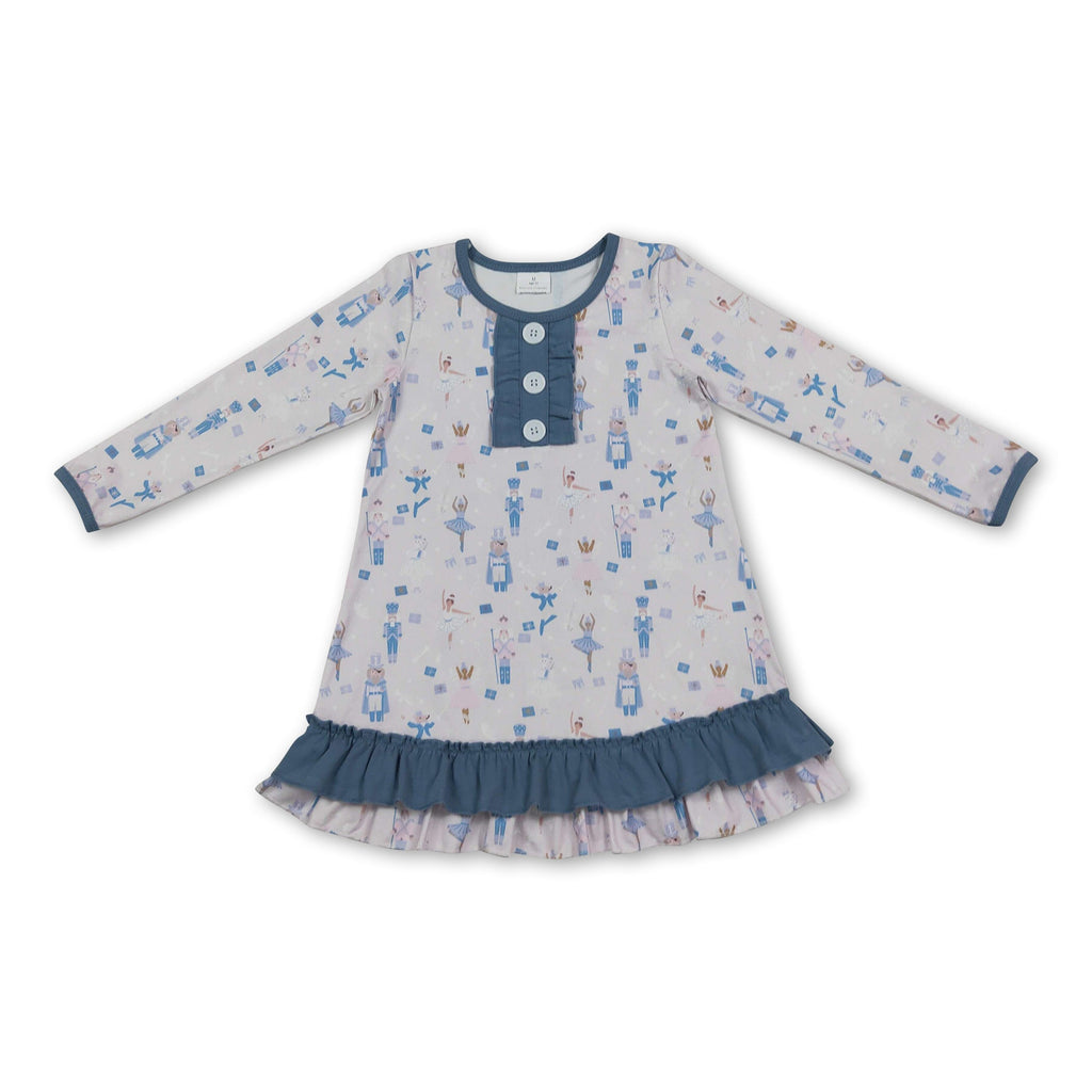Long sleeves ruffle king ballet kids girls Christmas night dress