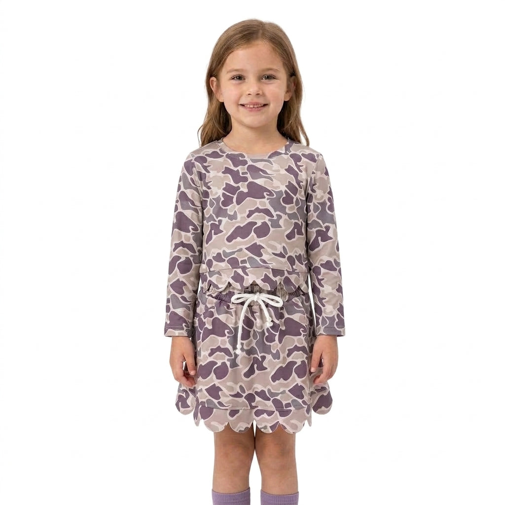 Long sleeves camo scallop top skirt kids girls outfits