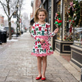 Red green bows scallop girls Christmas active wear set