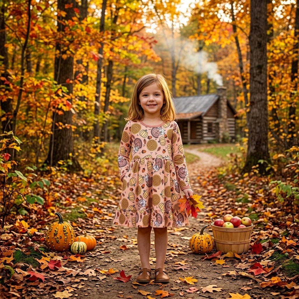 Turkey pumpkin ruffle girls Thanksgiving dress