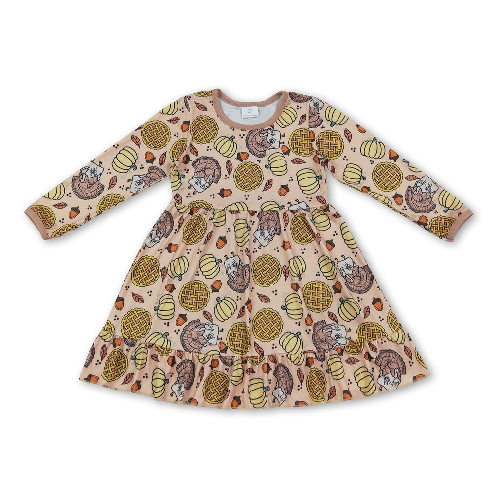 Turkey pumpkin ruffle girls Thanksgiving dress