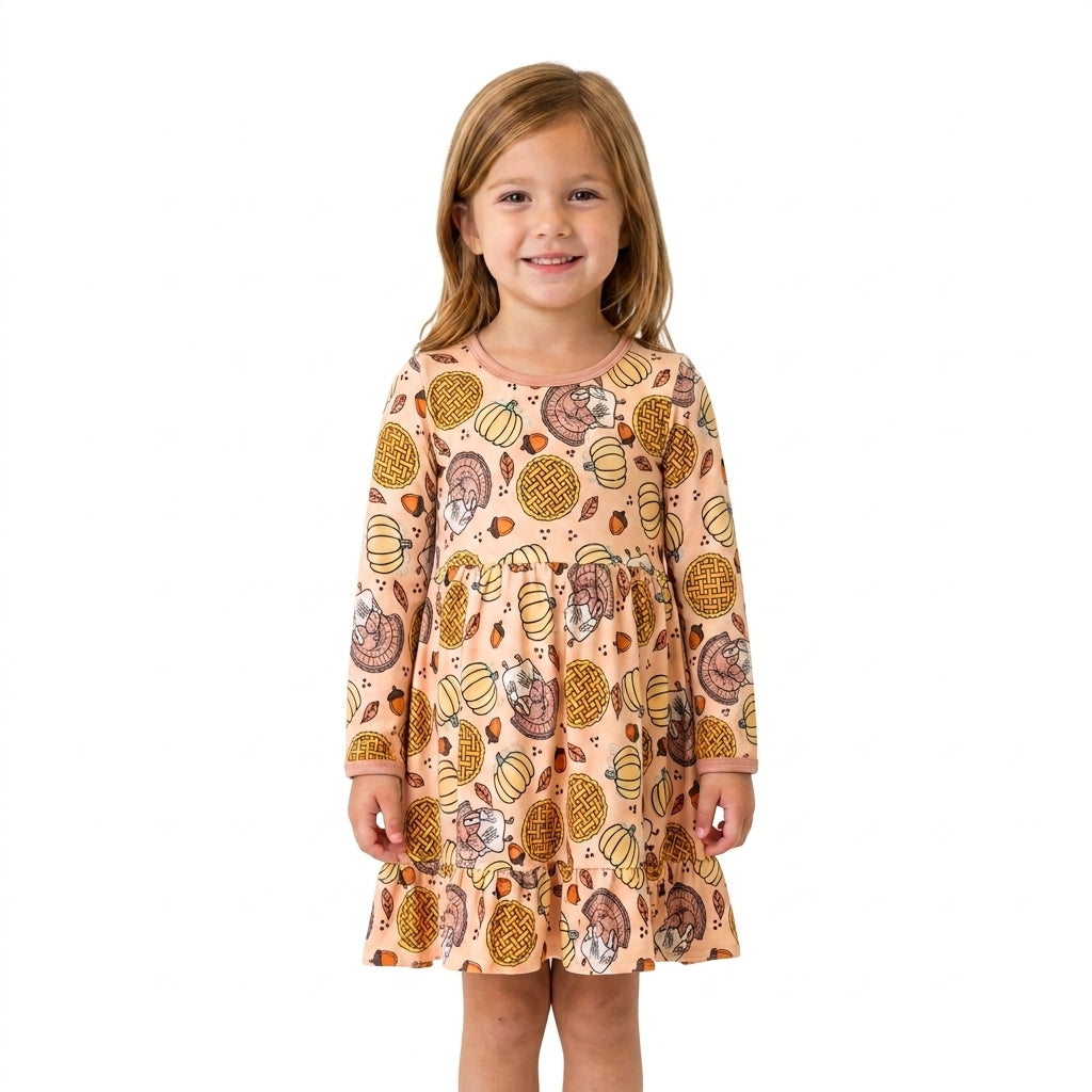 Turkey pumpkin ruffle girls Thanksgiving dress
