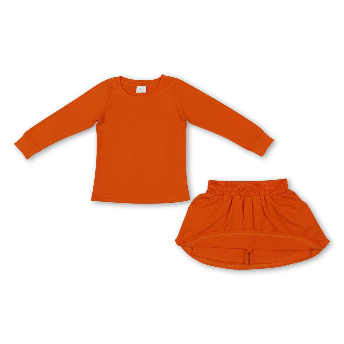 Long sleeves brown cotton top skirt kids girls outfits