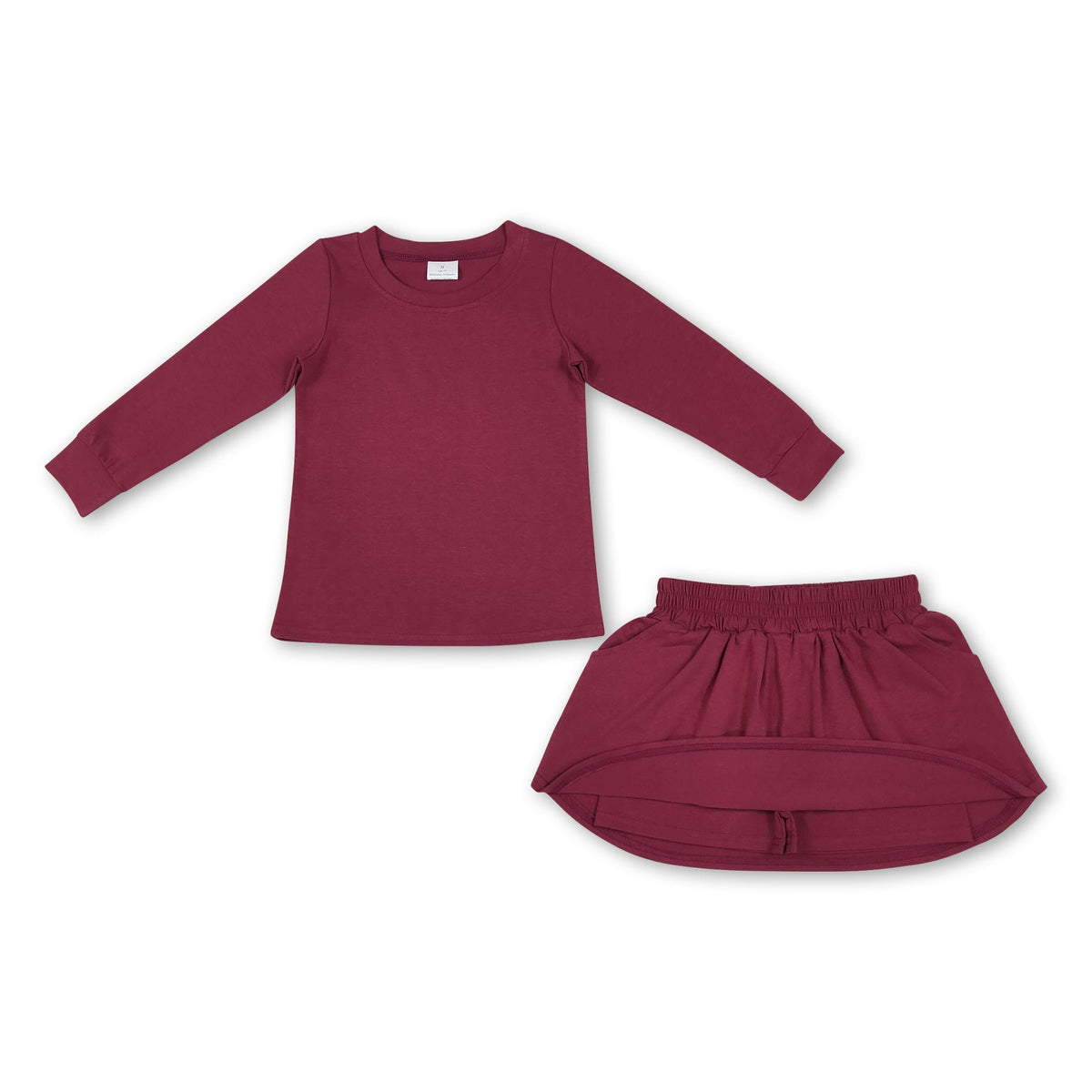 Long sleeves solid cotton top skirt kids girls outfits