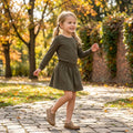 Long sleeves olive cotton top skirt kids girls outfits