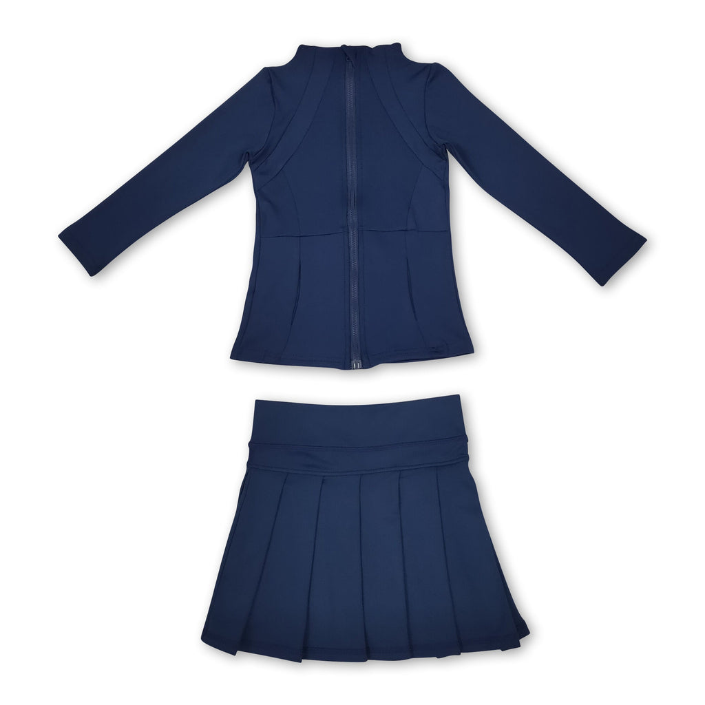 Navy zipper jacket pleated skirt girls activewear set