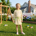 Long sleeves yellow polka dots top skirt girls outfits