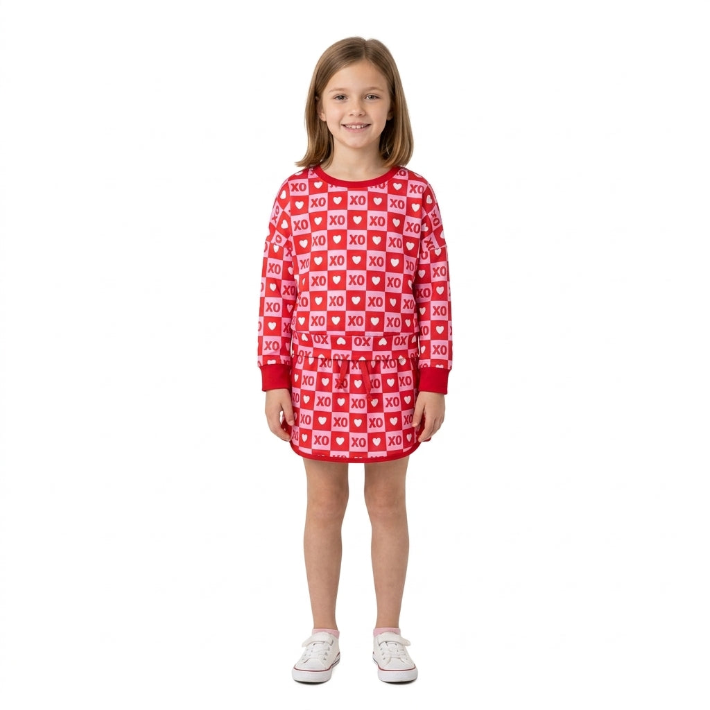 Heart plaid top skirt kids girls valentine's outfits