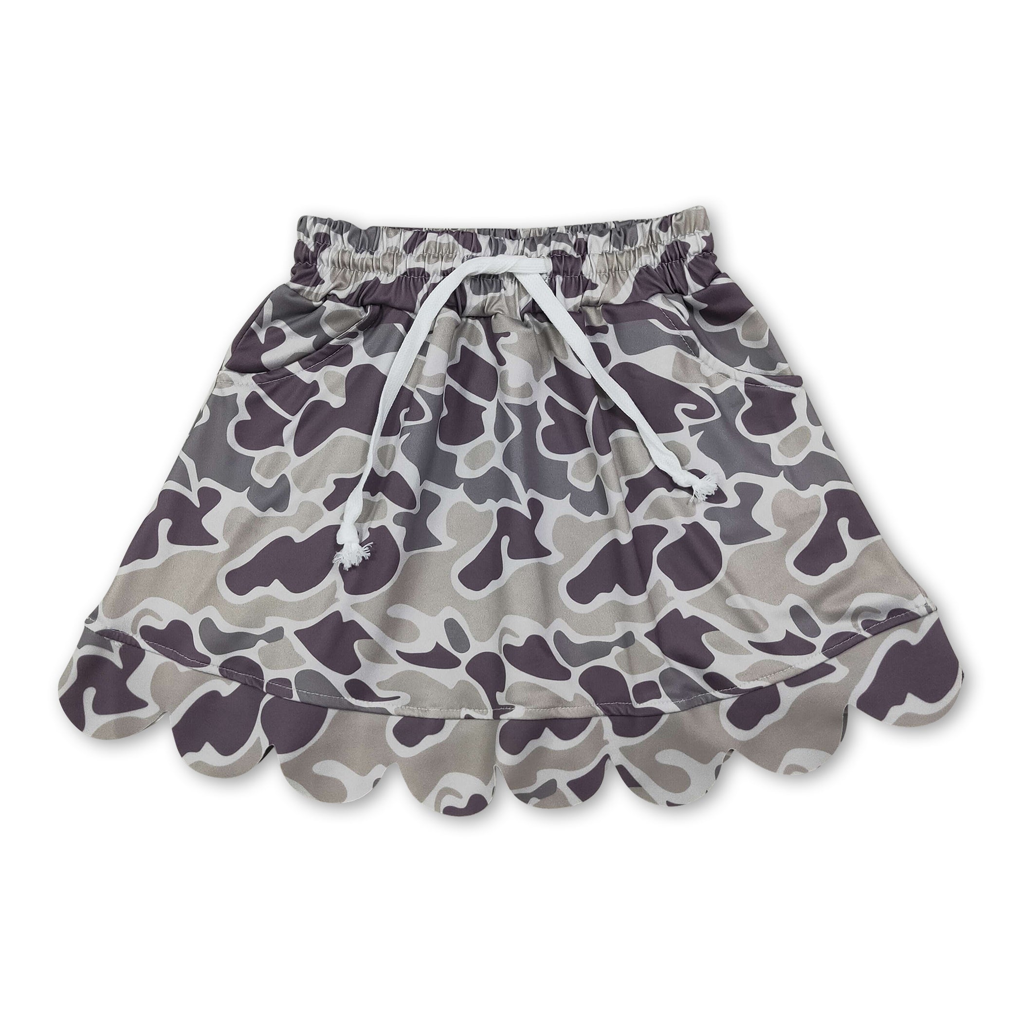 Camo pocket scallop hunting kids girls skirt