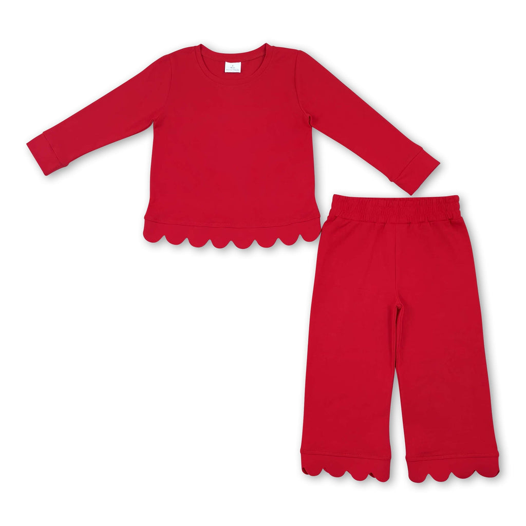 red solid girl long sleeve pajamas set
