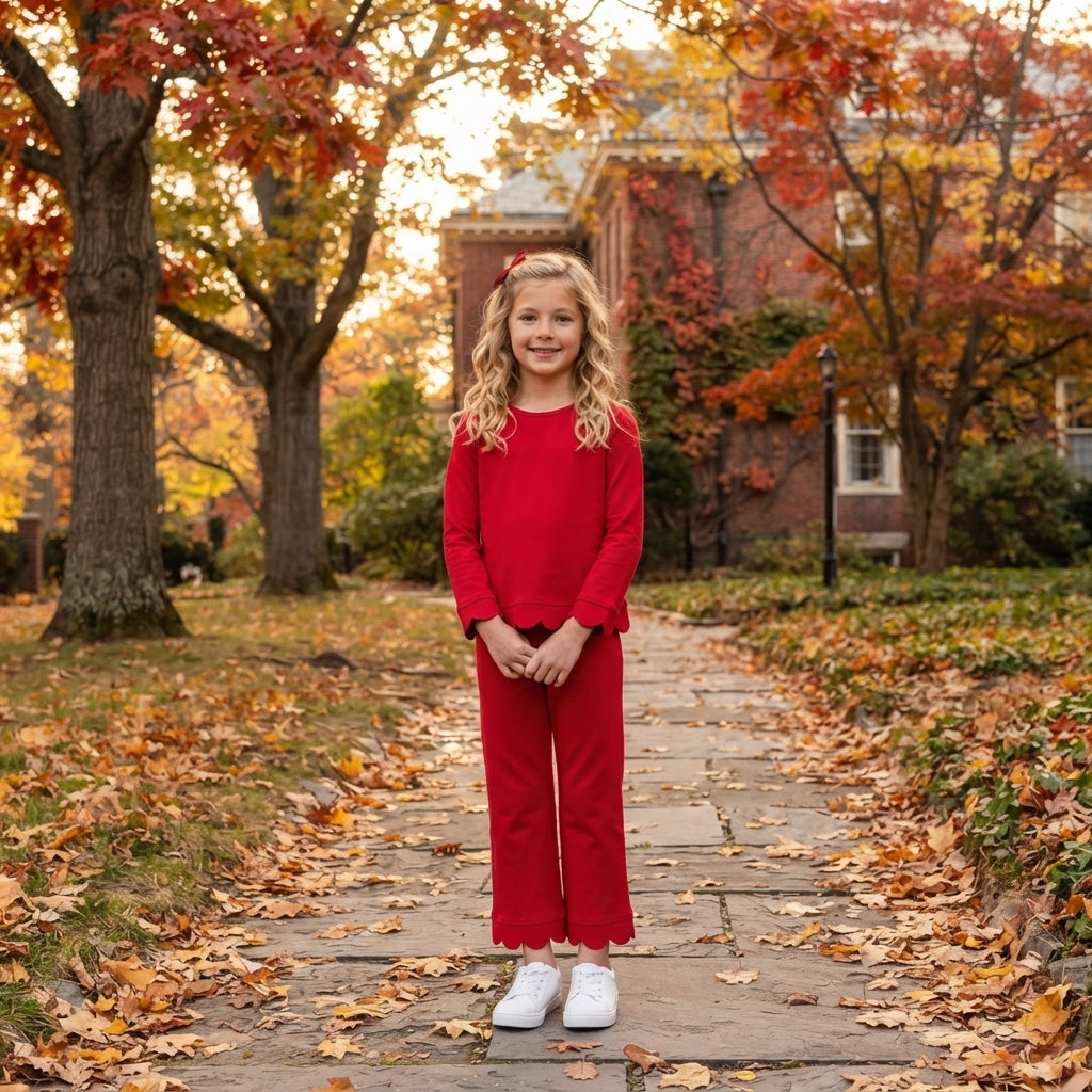 red solid girl long sleeve pajamas set