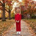 red solid girl long sleeve pajamas set