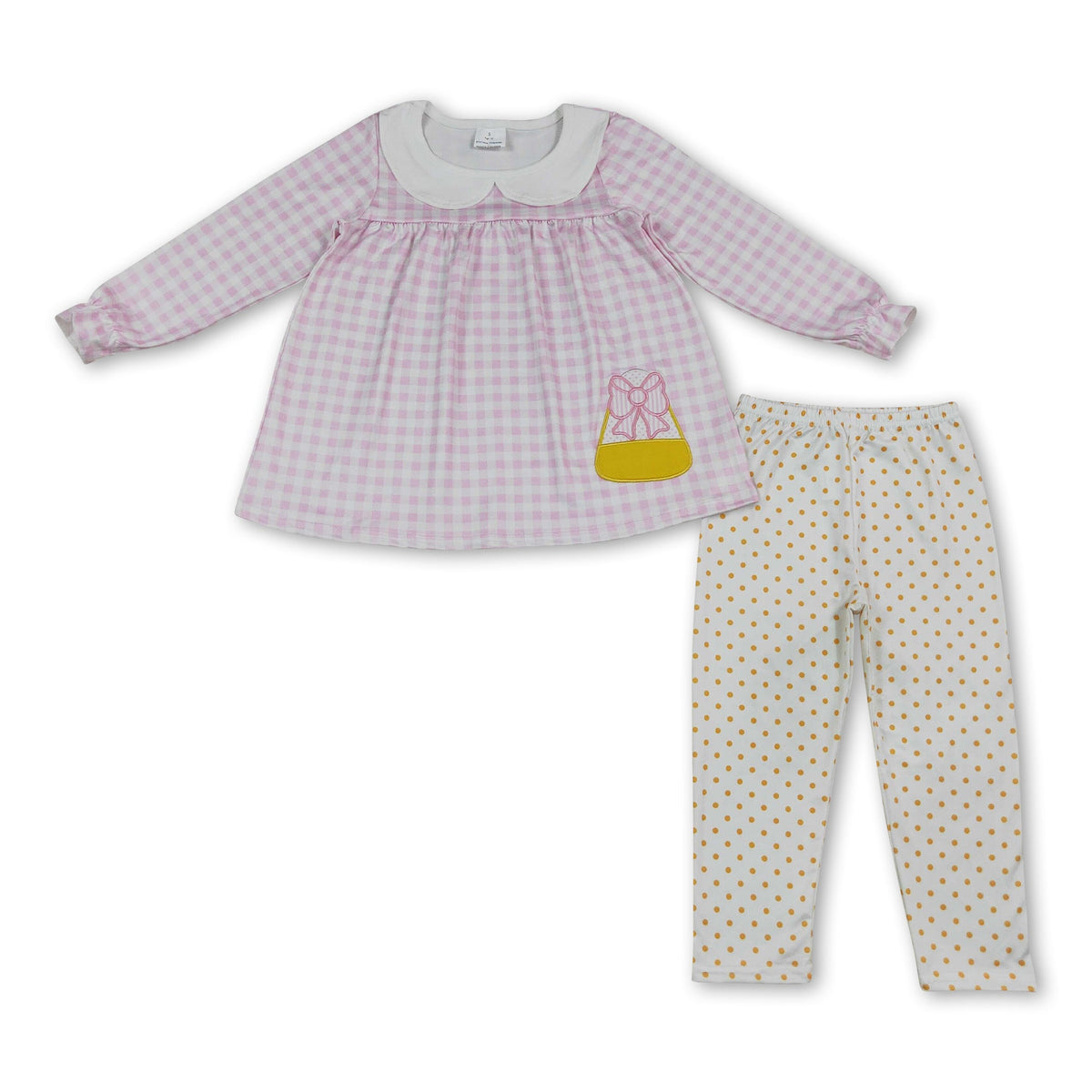 Plaid candy corn embroidery kids girls Halloween outfits