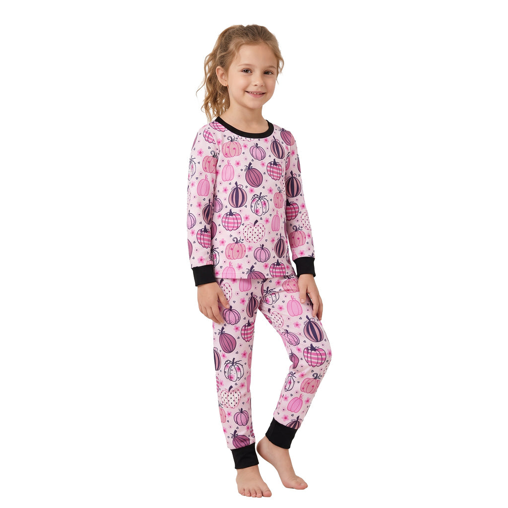 Long sleeves pink floral pumpkin girls fall pajamas
