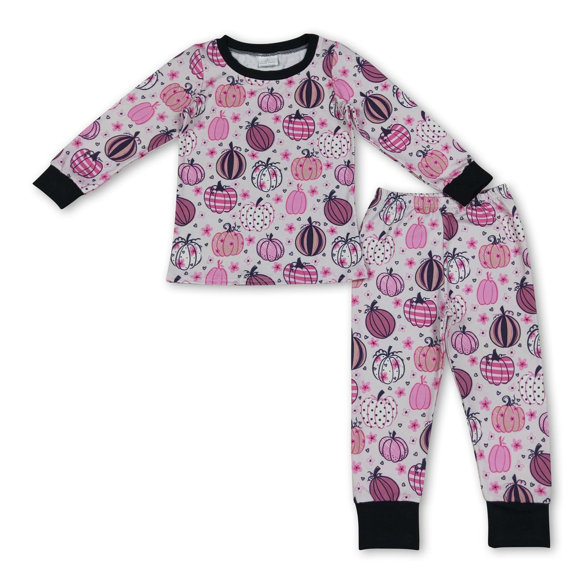 Long sleeves pink floral pumpkin girls fall pajamas
