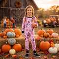 Long sleeves pink floral pumpkin girls fall pajamas