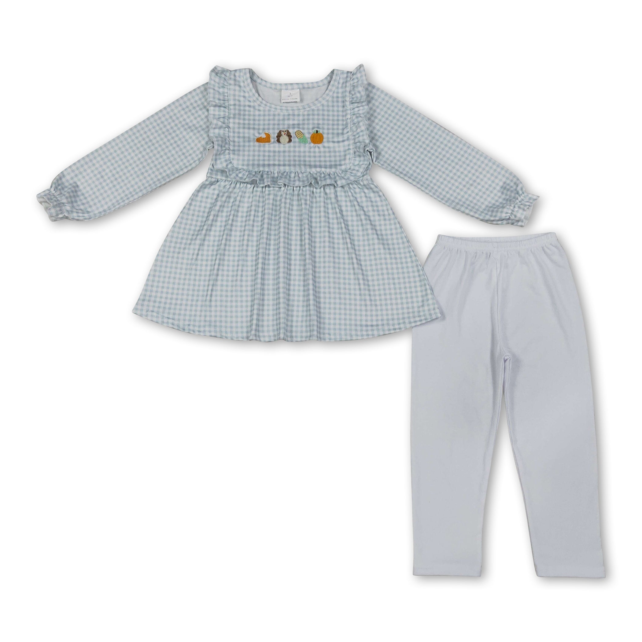 Plaid pumpkin pie turkey kids girls Thanksgiving set
